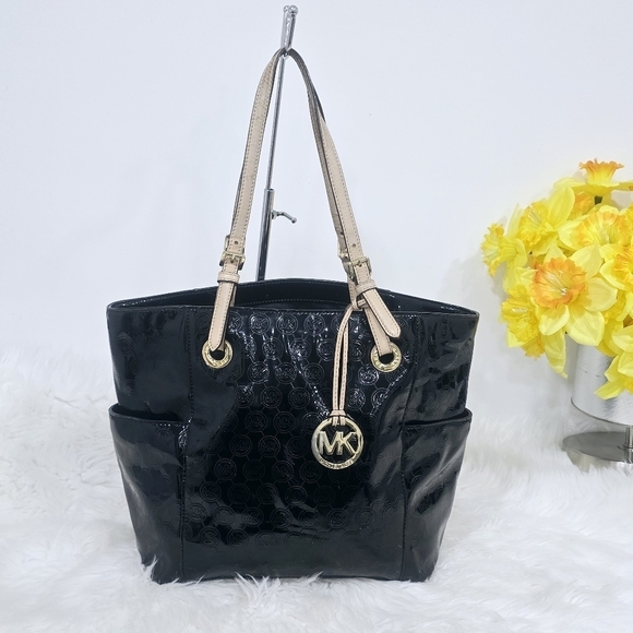 Michael Kors Jet Set jet MK signature tote black patent leather - Picture 1 of 14